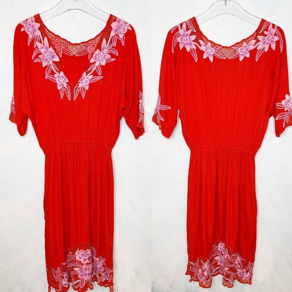 Dresses & Skirts - Hawaiian Inspired Floral Embroidered Midi Dress